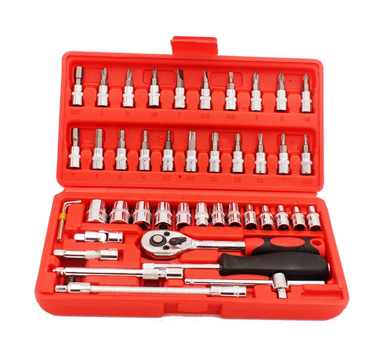 
HF2021 Hand Tools Set Adjustable Long Handle Ratchet Wrench 46pcs Car Repair Tool Kit 