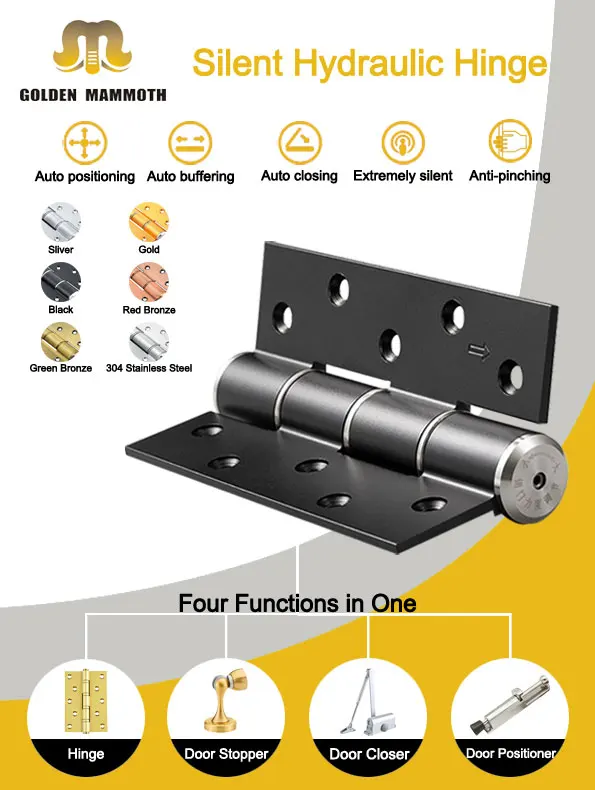 High Compartment Space Aluminum Golden Hydraulic Slient Soft Door Closer G-type Hinges for Ecological Door