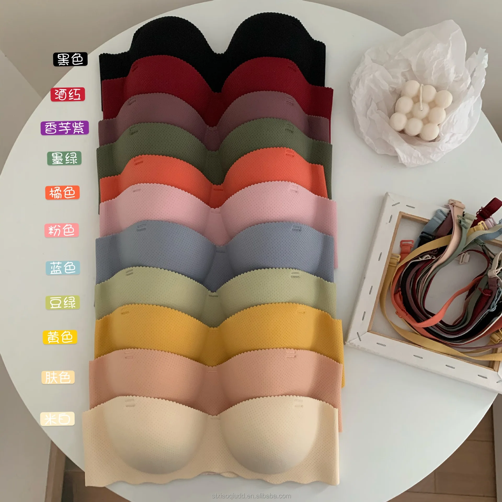 Wholesale  One piece Japanese girl underwear candy color hand cup traceless Wavy edges bralette push up adult bra for women