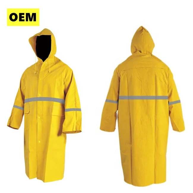 Fashion 100% Water Proof Rain Jacket Long PVC Polyester Hooded Raincoat for Work and Tour Rain Gear