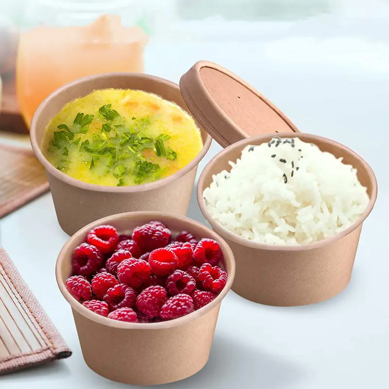 Custom Biodegradable Food Packaging Disposable Soup Bowl Kraft Paper Bowl