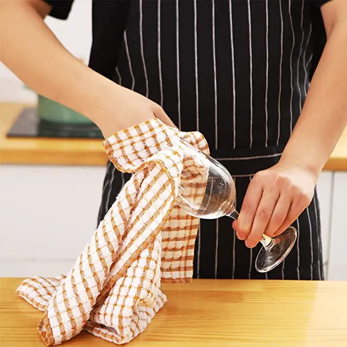Grid pattern Cotton yarn blend dish wash rags Absorbent remove oil stains Cleaning Cloth Kitchen Towel