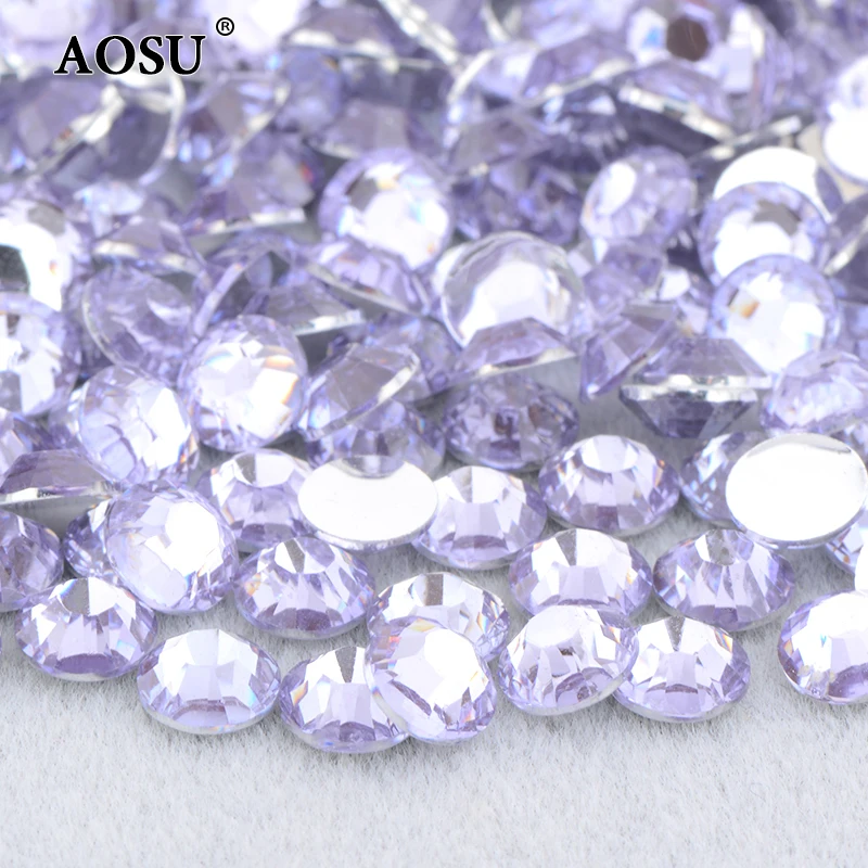 AOSU Factory Hot Sale 2 3 4 5 6mm Non Hotfix Flatback Crystal Strass Light Amethyst Resin Rhinestone For Nail Art Decoration