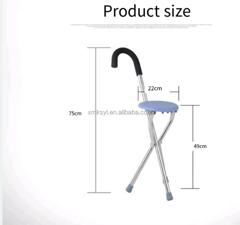 Lightweight Tri -leg folding anti-slip walking stick with seat