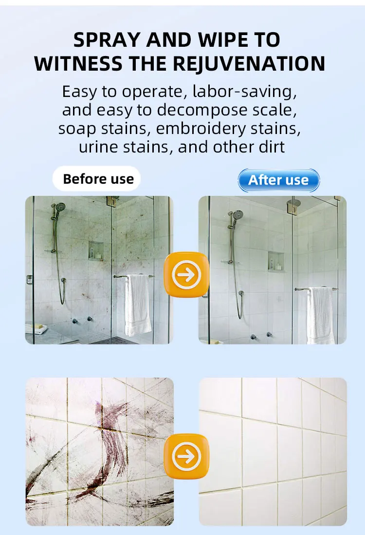 High Quality Eco-Friendly Tile Descaler Floor Tile Cleaner Household Stain Remover Spray Bathroom Glass Cleaner