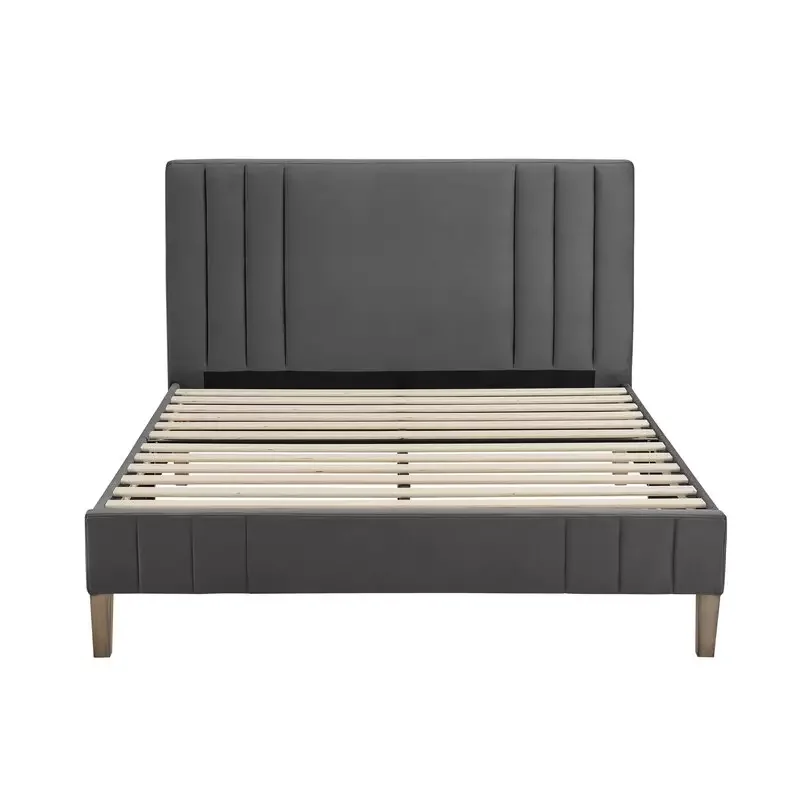 Hot selling european style grey upholstered fabric bed frame camas