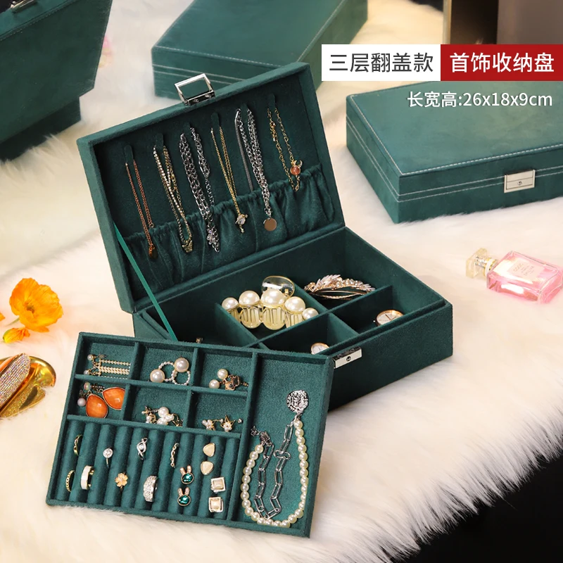 
wholesale Sell well Tray Showcase Ring Luxury Display With lock jewelry Storage Organizer velvet jewelry Box 