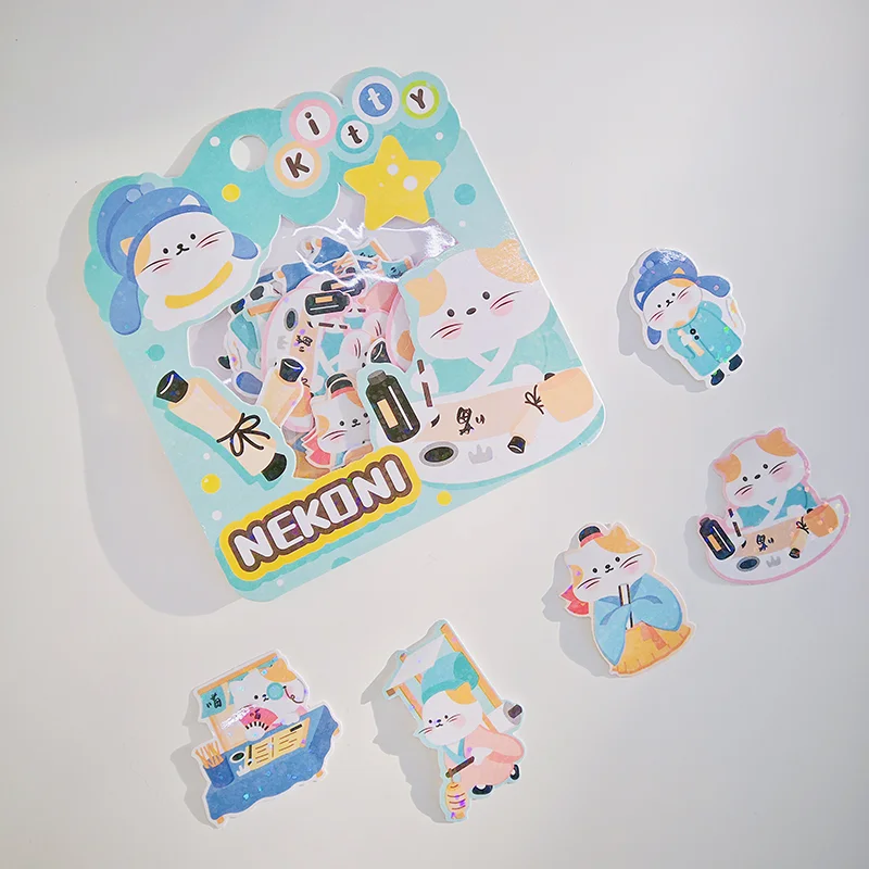 Nekoni Animal Original Chinese Vintage Stickers Kitty Bunny Otter Little Dog Panda Bear Sticker Pack Sparkly Glittery Stickers