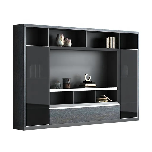 High end luxury glass doors wooden background office furniture file cabinet