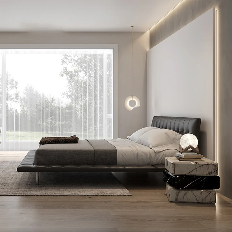 modern wholesale beds china room sets black color tufted genuine leather bed king size