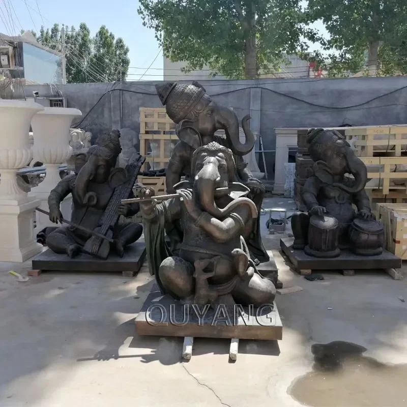 QUYANG Indian Religious Garden Life Size Abstract Metal Hindu God Brass Ganesha Sculpture Bronze Lord Ganesh Statue