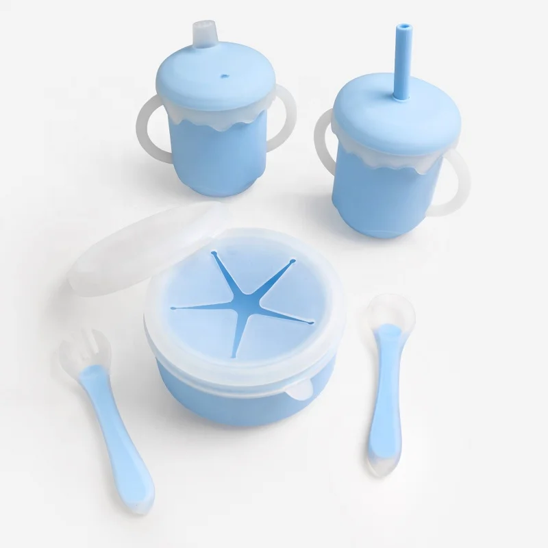 Eco Eat Utensils Grey Pink 10 Pcs 9 Kids Dining Toddlers Children Bowl Silicon Bpa Free Table Silicone Baby Feeding Set For Baby