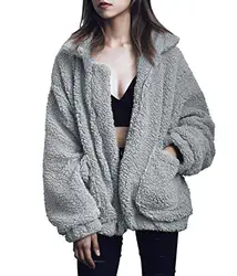 Женская модная одежда с длинными рукавами, с отложным воротником на молнии из искусственного флиса на осень куртка из овечьей шерсти с длинным ворсом, пальто свободного кроя куртка на теплую зиму