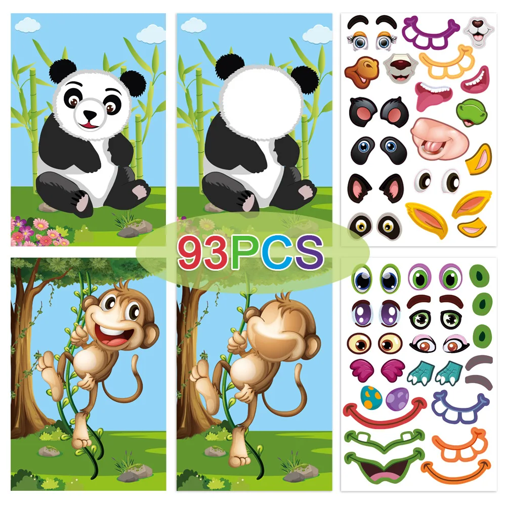 9 Sheets Make-a-Face Animal Stickers Mix and Match for Kids. dinosaur princess animal make a face sticker book