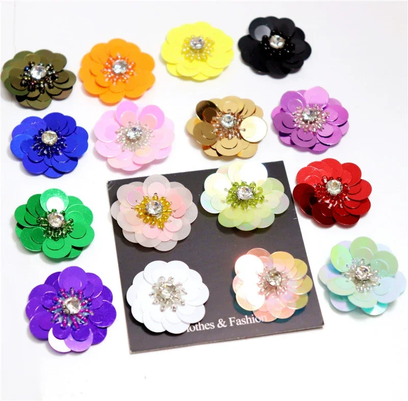 Wholesale cheap price sequin flower patches customized flower applique 3d handmade flowers for handbag/women shoes/garment
