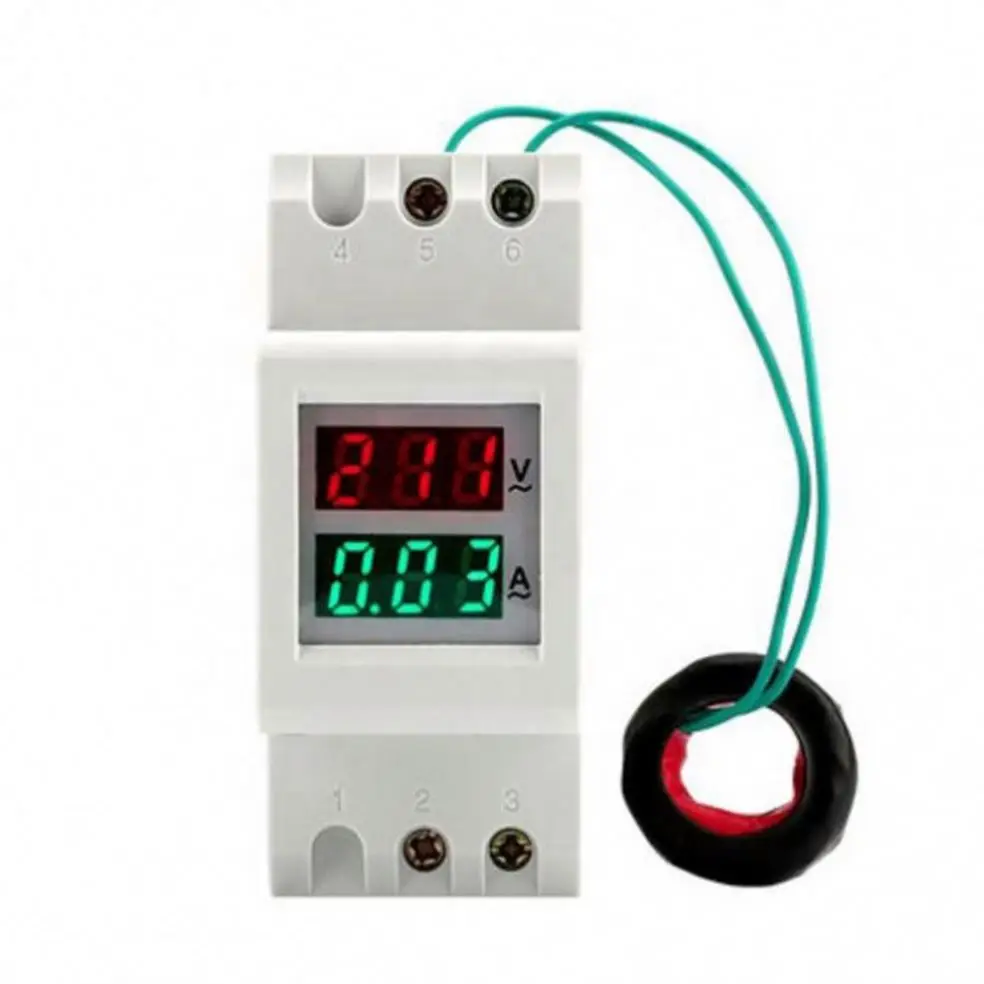 Rail Type Voltage Current Meter Digital Multimeter Voltmeter Ammeter AC80-300V Voltage Tester 0-99.9A Amp Meter