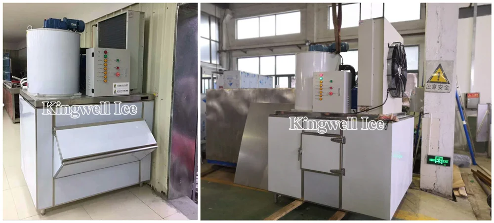 Supermarket flake ice making machine 2ton with ice bin to hold ice