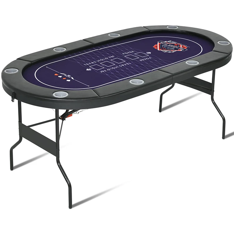 8 Player Foldable Oval Poker Tables, Casino Grade Felt, Portable Poker Table for Texas Poker and Blackjack
