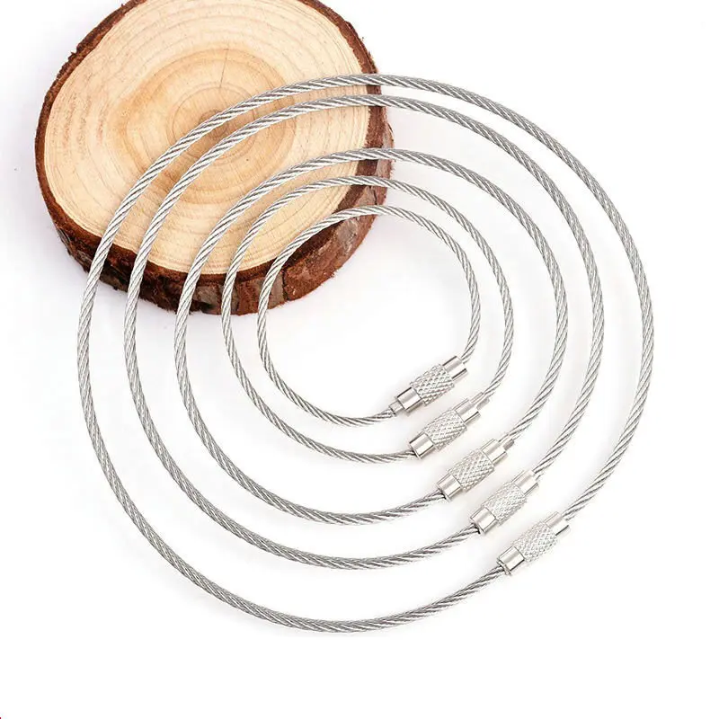 ODM & OEM Customized 10 inches/ 20 inches Stainless Steel Wire Ring Safety Fastest Lanyard Cable DIY Personalized Key Ring Chain