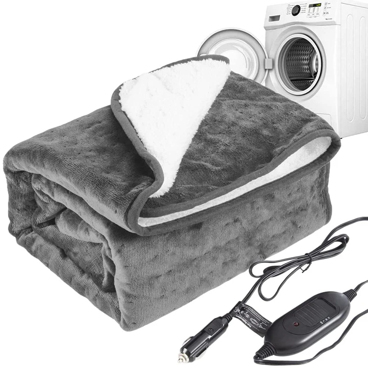 Machine Washable Car Electric Blanket Flannel Sherpa Heated Travel Blanket Plug in Heating Throw For Car Truck SUV Van
