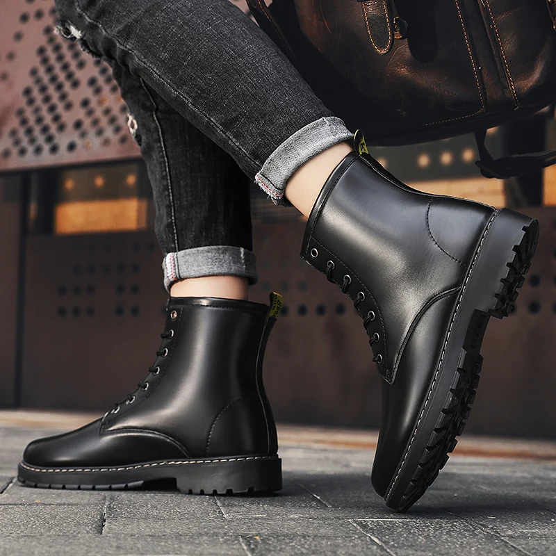 Factory Price Wholesale Classic Lace Up Design Black Leather Martin Boots For Men Shoes