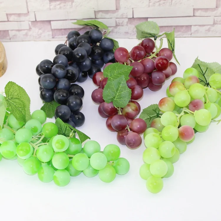 Plastic Decorative Grapes Fake Green Red Artificial Grape Cluster