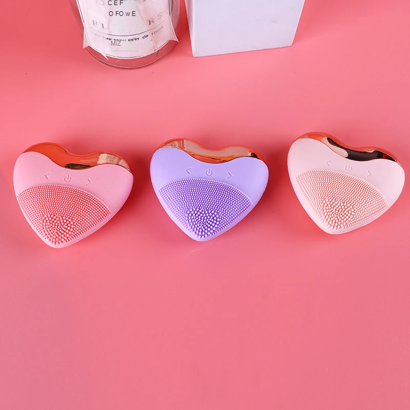 Love type electric facial cleansing device silicone soft brush head charging ultrasonic vibration wave facial cleansing device