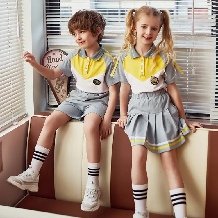 2021 Wholesale High Quality Hot Sale fashion Summer Short Sleeves boy and girls education Kindergarten school uniform