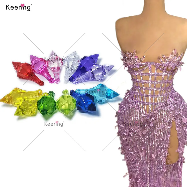 DIY Wedding decoration plastic drop tip pendant diamond material transparent acrylic stone beads for dress