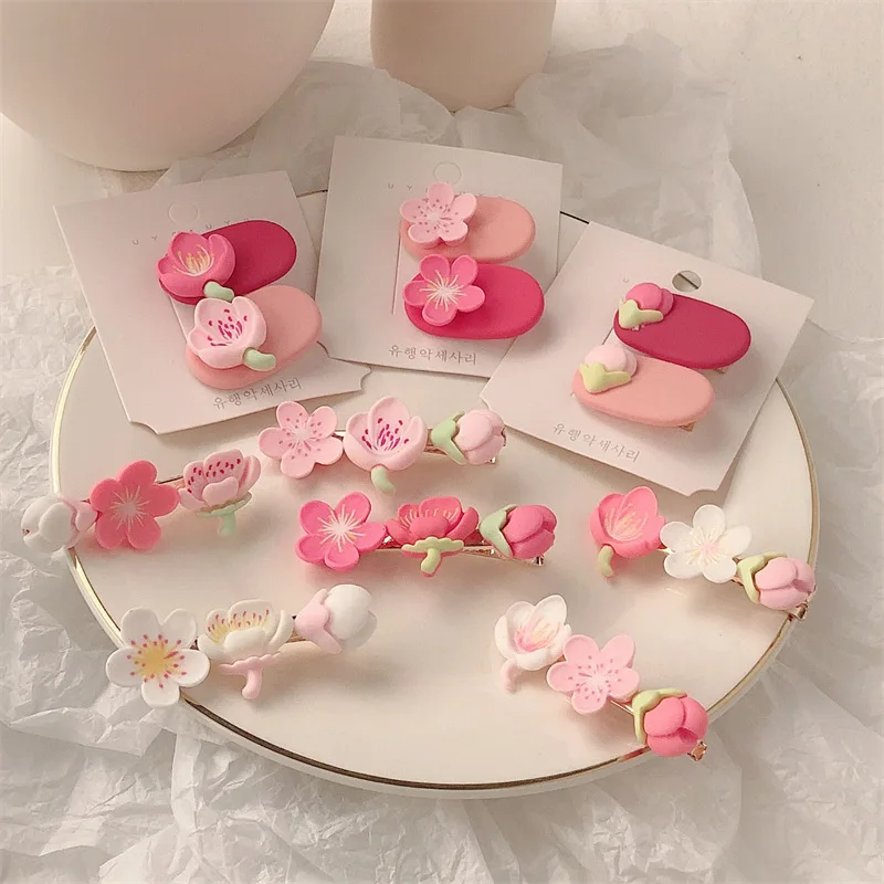 ShangHai Pink And Tender Peach Blossom Duckbill Clip Hairpin Headdress Sweet And Cute Flower Hairpin Girl Bangs Broken Hair Clip