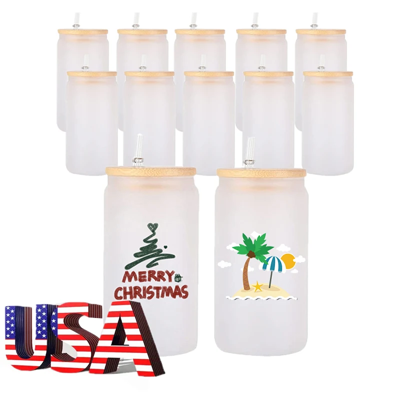 Mazoho USA Warehouse 12/16/25 Oz сублимационные стаканы стеклянная чашка может формировать тепловой пресс прозрачный Печатный с крышкой и