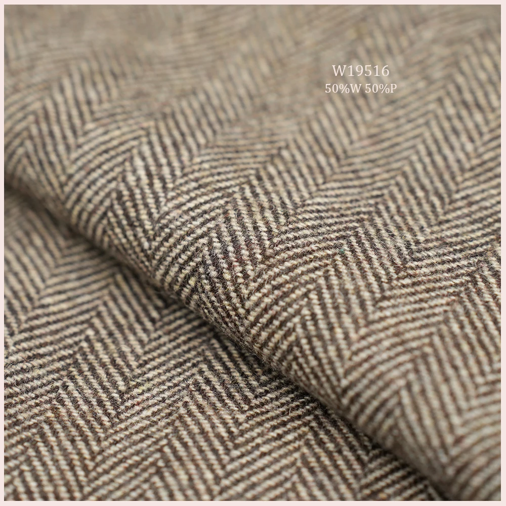 Richly Textured Herringbone Fabric Wool/Polyester Blend Wool Upholstery Fabric for Pillow Curtain Panel Sofa