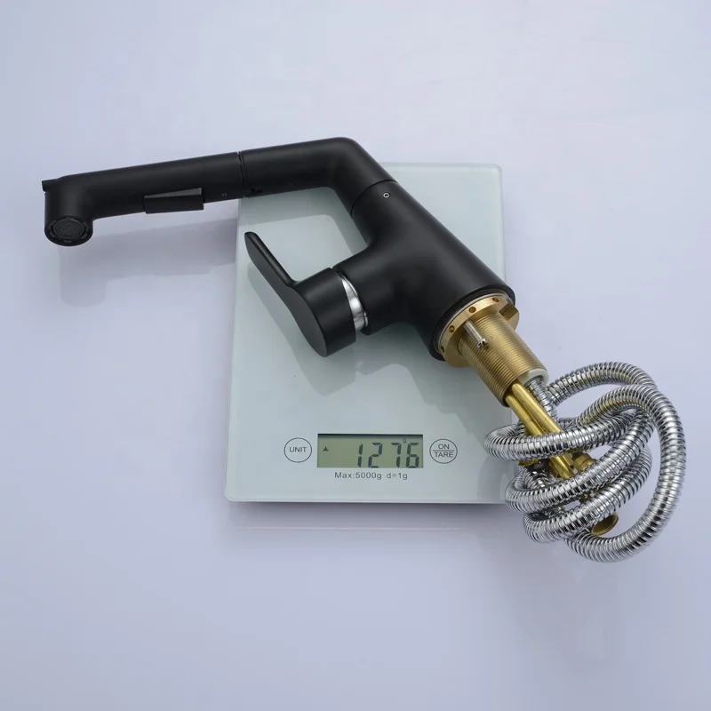 Bathroom Sink Faucet with Pull Out Sprayer Hand Shower Basin Mixer with Two Types of Water Jets