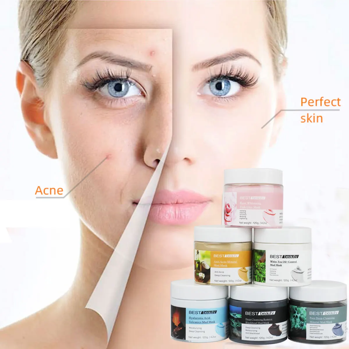 Оптовая продажа, маска-редуктор для акне, черных точек, морщин, против старения, мертвой морской грязи, куркума, розовая глина, маска из вулканической глины