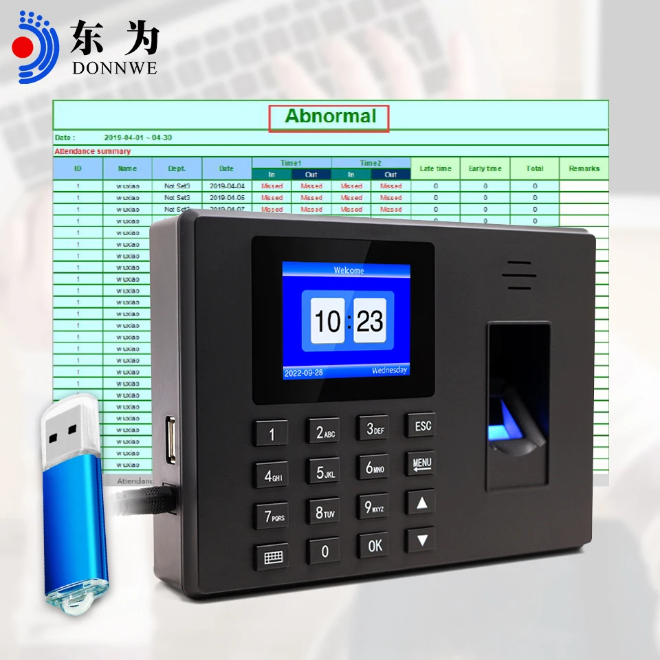 High Texture All Black Passwords/Fingerprint Recognition Muti-language Time Attendance Machine USB/Disk for Business F06