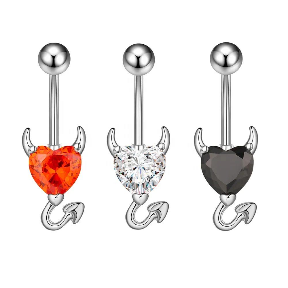 316L нержавеющая сталь дьявол пупка кольцо в форме сердца CZ Циркон пупок пирсинг ювелирные изделия