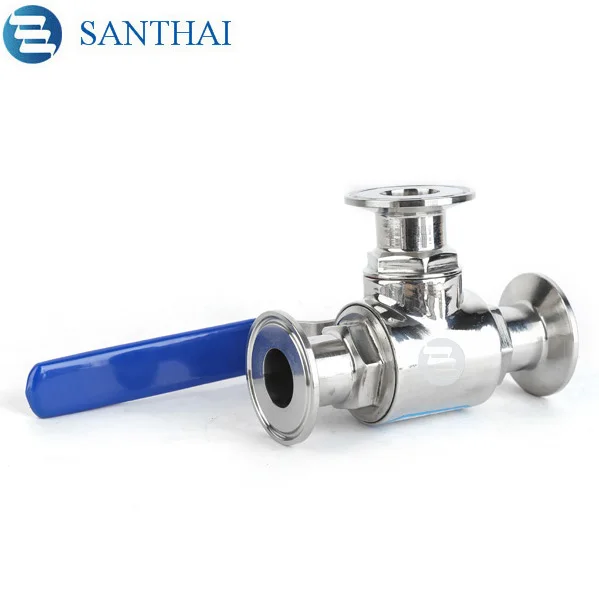 Food grade sanitary stainless steel SS304 SS316L three way clamped  Ball Valve from Wenzhou Santhai factory