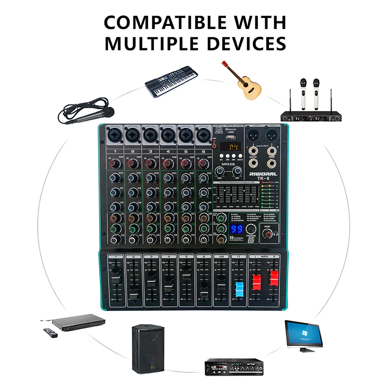 TK8 Best sale 8 Channel Music Mixing Console Audio Mixer With Usb And 48V Phantom Power witht MP3 EQ