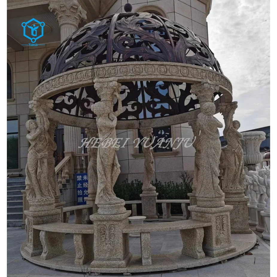 Outdoor decorative garden stone pavilion columns grey marble gazebo