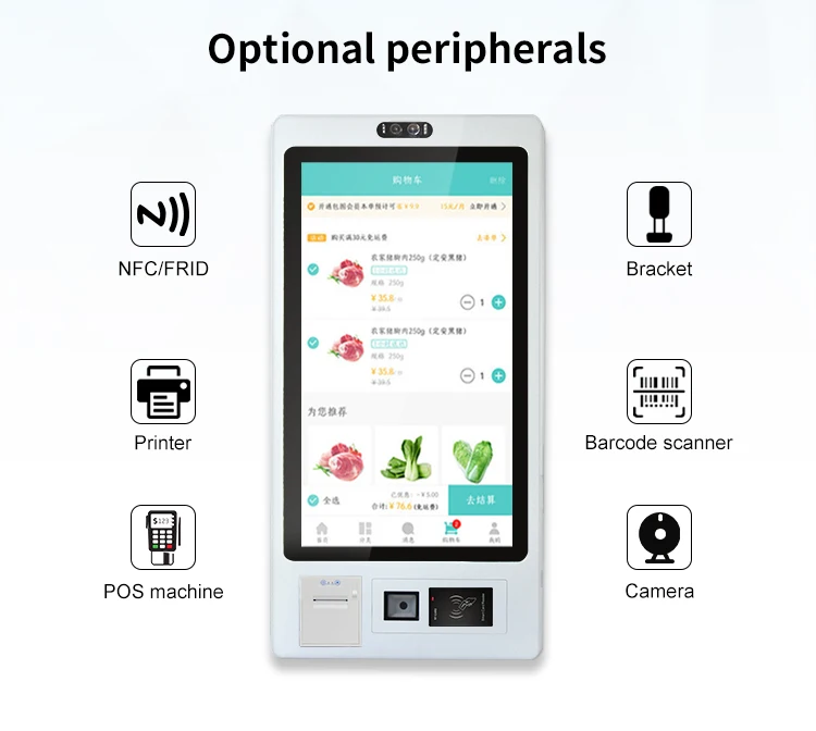 Crtly 32inch qr code scanner kiosk capacitive wall mounted touch screen payment kiosk indoor food self service ordering kiosks