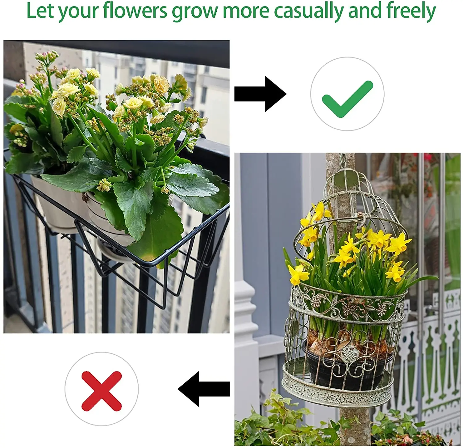 Balcony Hanging Flower Rack Railing Metal Planter Pots Stand for Indoor Deck Box Outdoor Hanger Stand