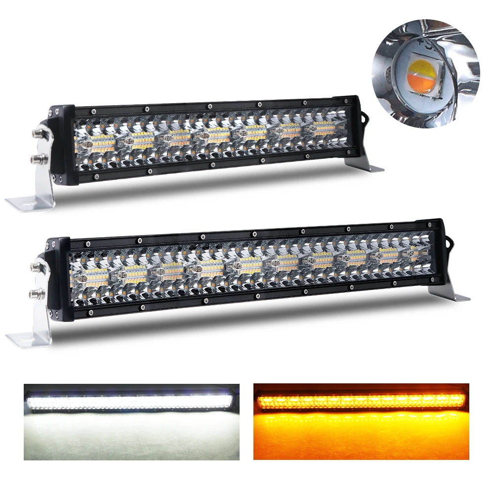 Jiuguang dual color offroad 4x4 barra led light 22inch 32inch 42inch and 52inch 3 rows curved car led light bar