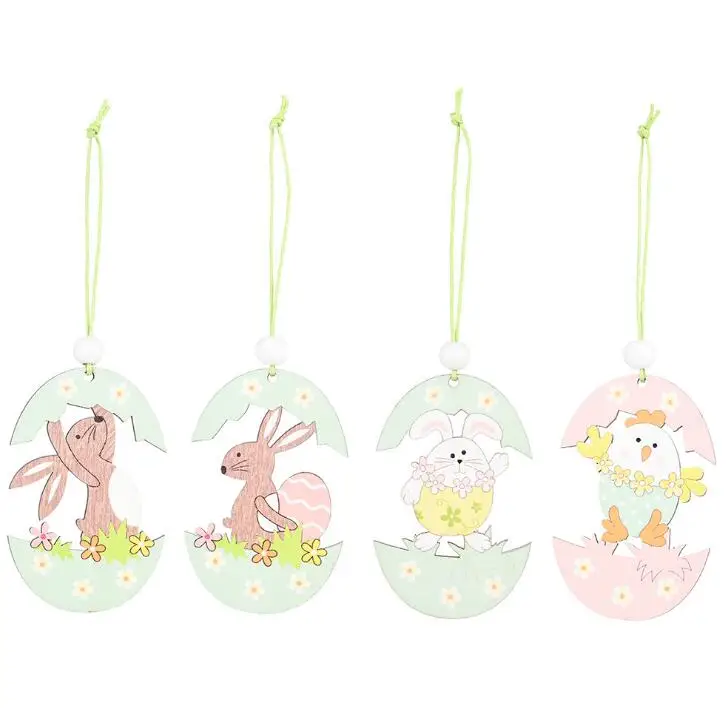 4 pcs  Hot Sales Wooden Easter Rabbit Eggs decoration
