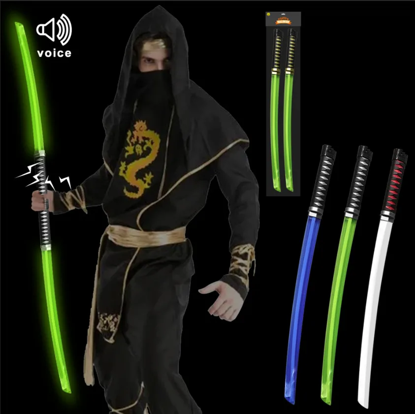 Double-Headed Plastic LED Samurai Sword Wand Toy for Kids PVC Material with Sound and Glowing Feature for Parties