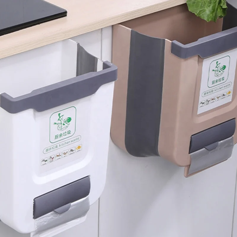 Cans Door Drawer Hanging Folding Waste Bin Handheld Cabinet Portable Wall Mounted Trash Can For Kitchen