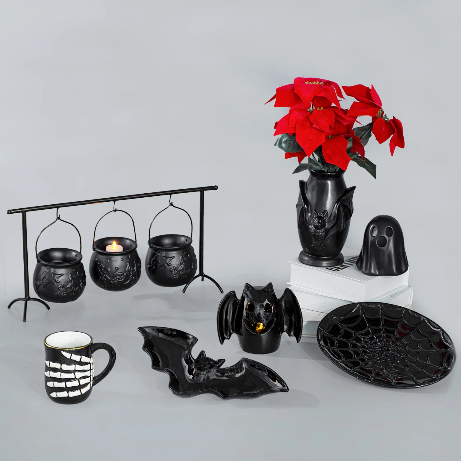 Ceramic Snow Village Halloween Witch Spider and Pumpkin Witchcraft Haunt Lit House