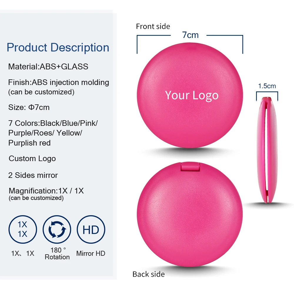 Wholesale Personalized Folded Double-Sided Round Small Cosmetic Pocket Mirors Makeup Mirror Promotional Custom Mini Mirror