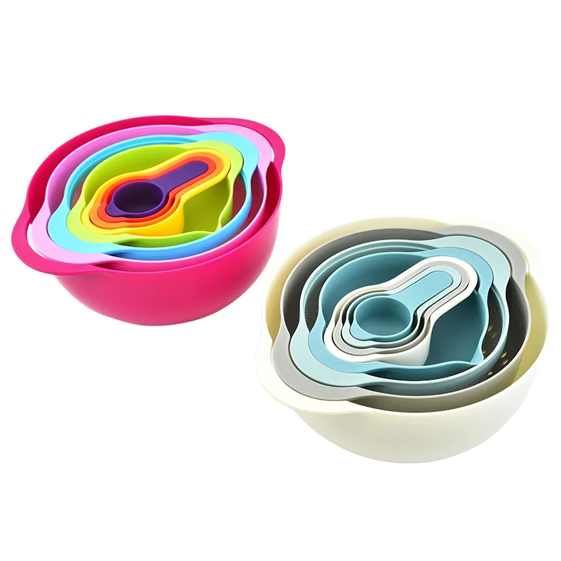 8pcs Set Multi-Functional Mixing Salad Bowl Food Prep Bowl with Sifter Colander and Measuring Cup For Kitchen Accessories