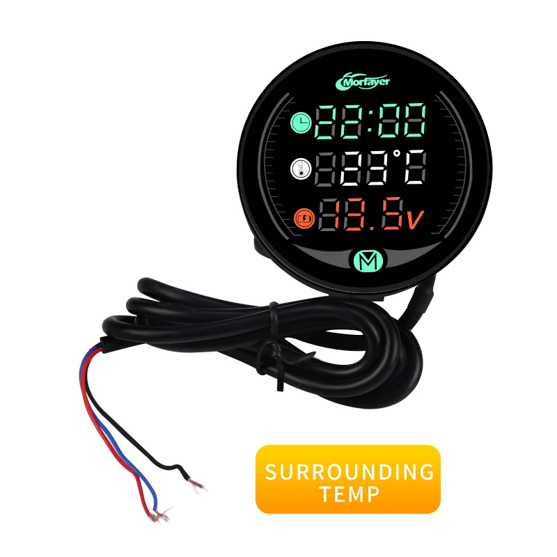 LED Motorcycle Meter With USB Charger Voltmeter Voltage Temperature Time