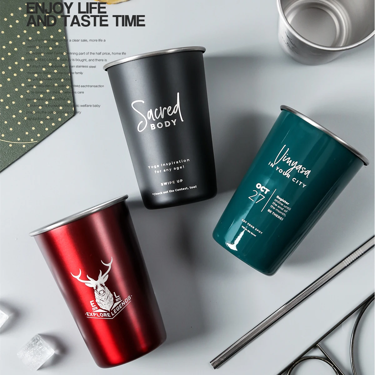 8oz 12oz 16oz Custom Logo Single Wall Metal Beer Tumbler Unbreakable Stainless Steel Pint Cup